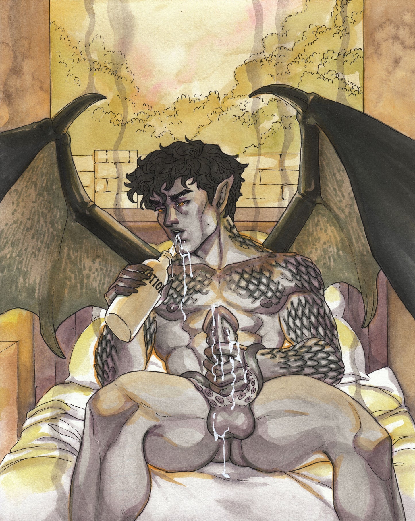 Honeysuckles Art Print - Creed and Lotion Bottle NSFW